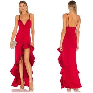 Lovers + Friends Aahmani Gown Dress Red Satin Ruffle Women’s Size Medium